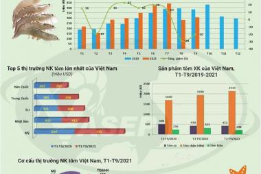 Infographic: Xuất khẩu tôm Việt Nam 9 tháng đầu năm 2021