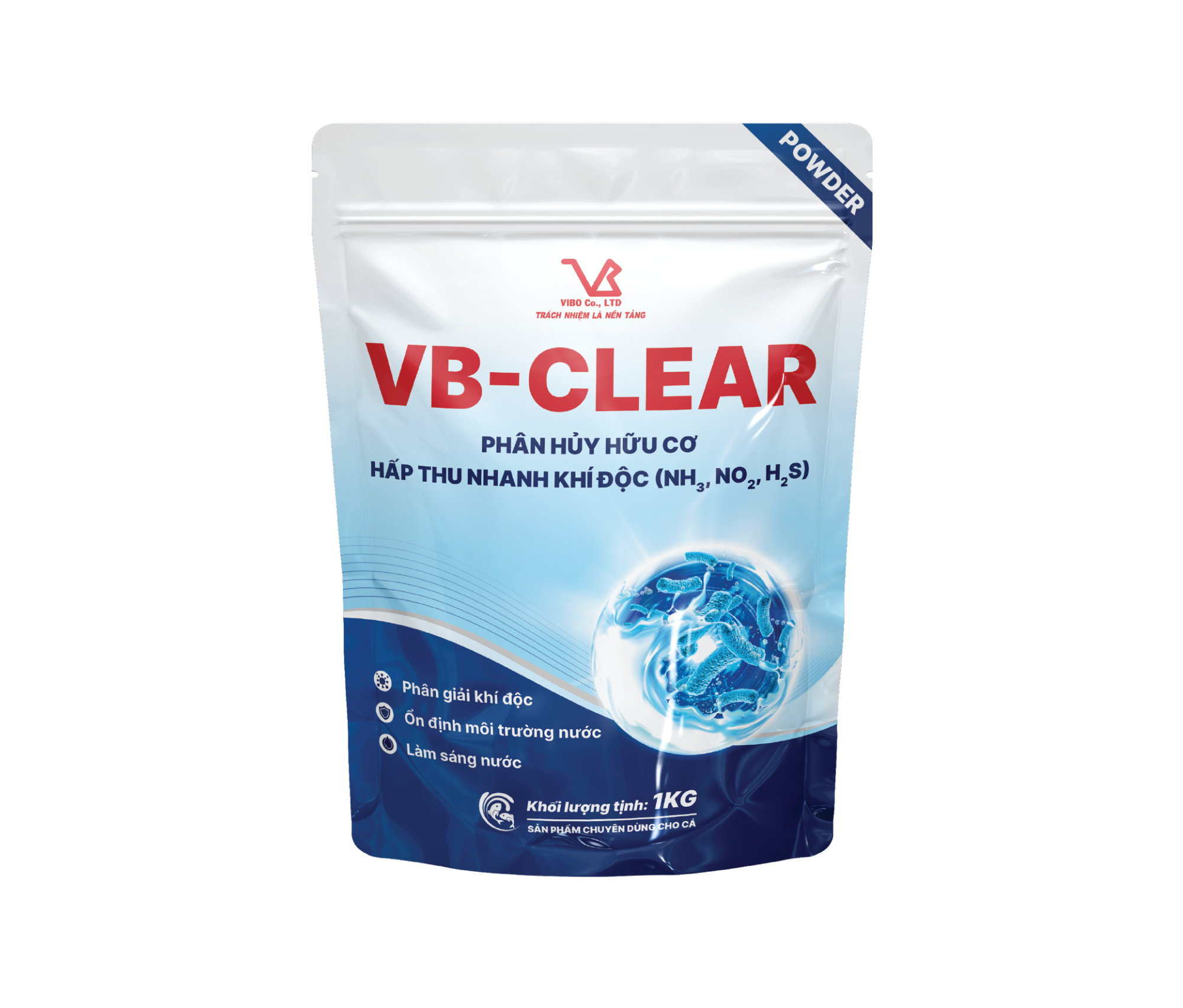 VB-CLEAR powder (Phân hủy nhanh xác động thực vật và thức ăn dư thừa thúc đẩy quá trình phân hủy chất thải giảm khí độc làm sạch ao)