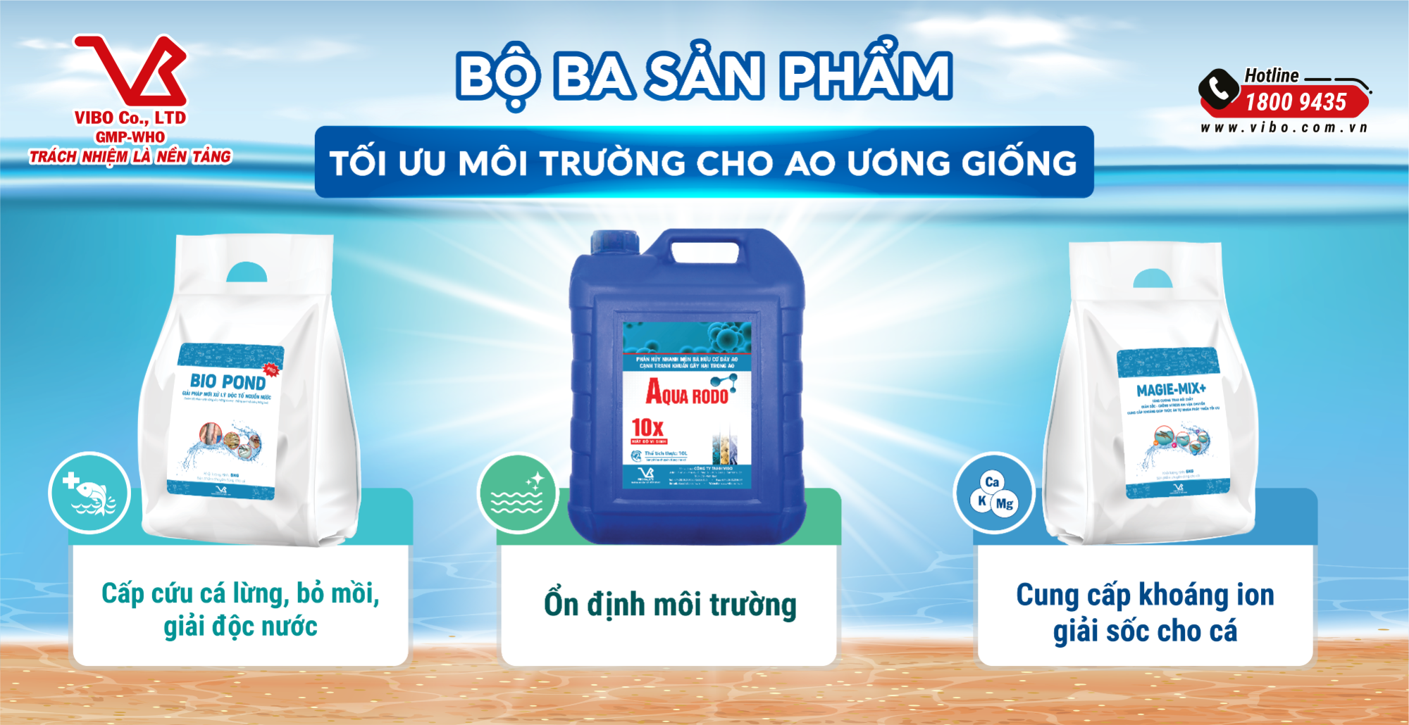 BỘ BA SẢN PHẨM TỐI ƯU MÔI TRƯỜNG CHO AO ƯƠNG GIỐNG